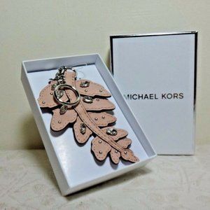Michael Kors charm Crystal Leather Fern Key Chain Key Fob PICK 1-Black or Pink